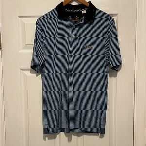Ezgo Men's Navy and White Striped Polo